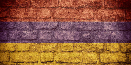 flag of Armenia or Armenian banner on brick textureの写真素材