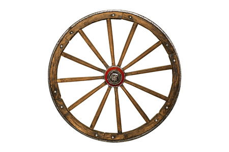 old wooden wheel isolated on white backgroundの写真素材