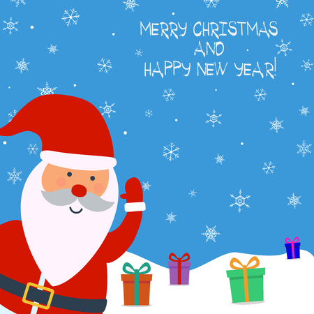 Santa Claus Merry Christmas and Happy New Year postcard flat vector illustrationのイラスト素材