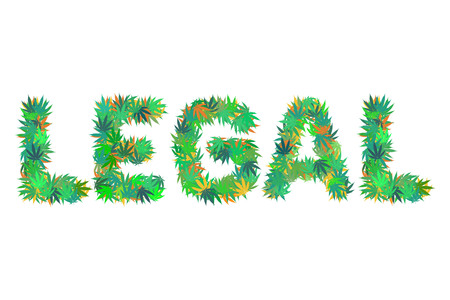 LEGAL word isolated on the white background made from cannabis leavesのイラスト素材