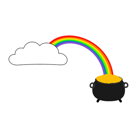 Leprechaun's pot of gold for Irish St. Patrick's Day with cloud and rainbow vector illustration isolated on white backgroundのイラスト素材