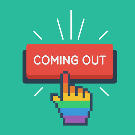 Coming out button hand cursor gay flag color vector illustration.のイラスト素材