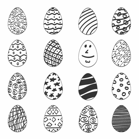 Hand drawn easter eggs black lines set vector illustration isolated on white background.のイラスト素材