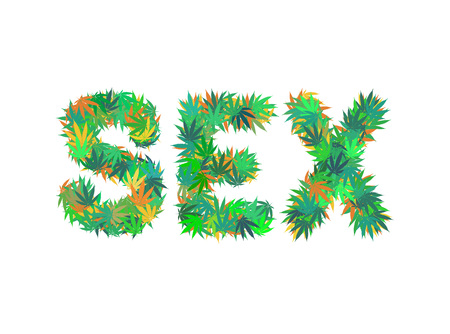 SEX word isolated on the white background made of cannabis leavesのイラスト素材