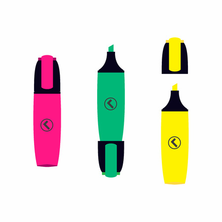 3 Classic markers with highlighter pen isolated on white background set. Flat style vector illustration. office highlighter markers.のイラスト素材
