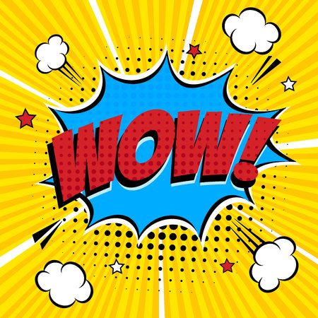 Comic lettering WOW! in the speech bubble comics style flat design. Dynamic vintage retro pop art illustration Exclamation WOW!のイラスト素材