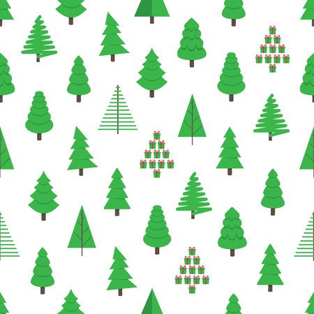 Seamless christmas tree flat style design pattern vector illustration. Symbol of family xmas holiday celebration isolated on white background. Simple shape for holyday.のイラスト素材