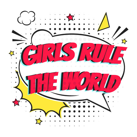 Comic Lettering GIRLS RULE In The Speech Bubbles Comic Style Flat Design. Dynamic Pop Art Vector Illustration Isolated On White Background. Exclamation Concept Of Comic Book Style Pop Art Voice Phraseのイラスト素材