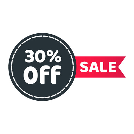 30% off sale ribbon badge label template concept vector illustration isolated on white background. Web banners elements for website and advertising. Discount ribbon label design.のイラスト素材