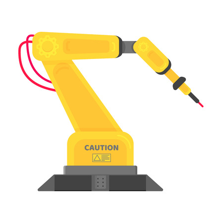 Robotic arm flat style design vector icon icon isolated on white background. Robot arm or hand. Industrial robot manipulator. Modern smart industry 4.0 technology manufacture.のイラスト素材