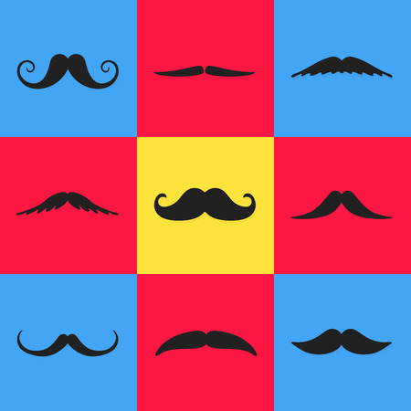 Seamless pattern with mustaches flat style design vector illustration. Black mustaches isolated on white background.のイラスト素材