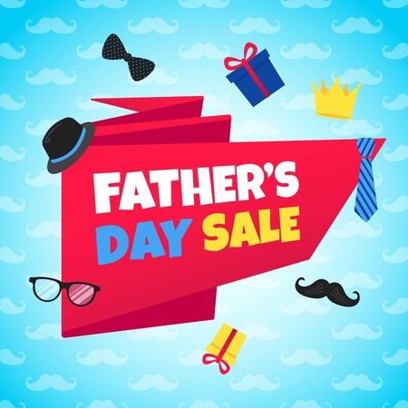 Father's Day red ribbon, golden crown, mustaches, bow tie and red ribbon.のイラスト素材