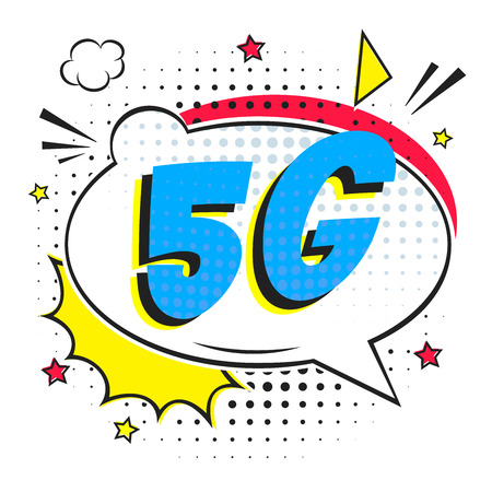 5G new wireless internet wifi connection wifi connection speech bubble exclamation text 5g flay style design vector illustration isolated on white background. New mobile internet 5g sign icon in balloon.のイラスト素材