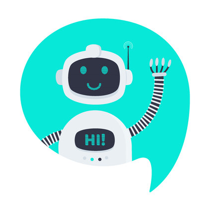 Robot chatbot icon sign flat style design vector illustration isolated on white background. Cute AI bot helper mascot character concept business assistant.のイラスト素材