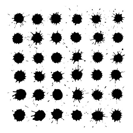 Dirty art hand drawn grunge blots set isolated on white background. Ink stains for abstract backgrounds and textures.のイラスト素材