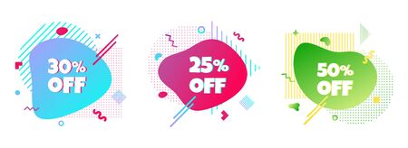 3 Modern liquid abstract special offer price sign 25%, 30%, 50% off DISCOUNT icon set.のイラスト素材