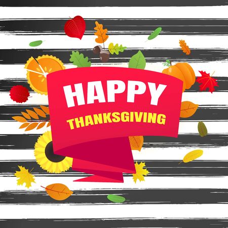 Happy thanksgiving day flat design, vector, leaves, sunflower, corn and pumpkin. Celebrate holidays!のイラスト素材