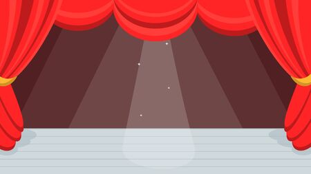 Open red curtains theater or ballet dance scene with price, curtains and scenery flat style design vector illustration.のイラスト素材