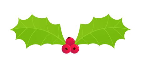 Winter and holiday symbol - holly berries icon sign. Green leaves and red berries cartoon flat style gradient design vector illustration isolated on white backgroundのイラスト素材