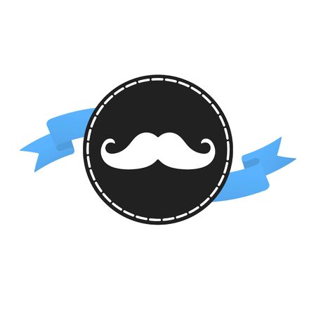 Mustache badge label with blue ribbon isolated on white background. Against prostate cancer symbol information.のイラスト素材