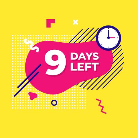 Sale countdown liquid abstract elements nine days left sign vector illustration isolated symbol badge. Business date count with offer timer, limit offer concept.のイラスト素材