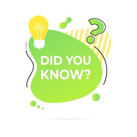 Did you know abstract shape badge and lightbulb label flat style design vector illustration isolated on white background. Interesting facts or quiz knowledge badge.のイラスト素材