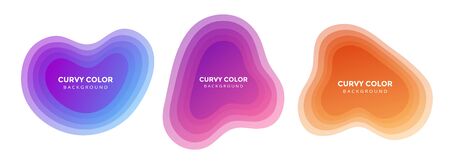 3 Modern liquid abstract blur blob set topographic depth gradient flat style design fluid vector colorful illustration banner simple template for presentation, flyer, isolated on white background.のイラスト素材