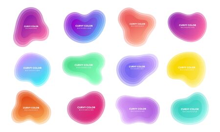 12 Modern liquid abstract blur blob set topographic depth gradient flat style design fluid vector colorful illustration banner simple template for presentation, flyer, isolated on white background.のイラスト素材