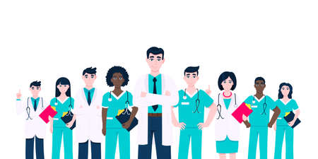 Successful doctors team of medical employee vector illustration isolated on white background....