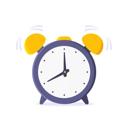 Alarm analog clock face rings flat style design vector illustration icon sign isolated on white background. Analogue alarm clock time management business concept.のイラスト素材