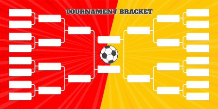 16 soccer team tournament bracket championship template flat style design vector illustration isolated on white background. Championship bracket schedule for soccer, football game spreadsheet.のイラスト素材