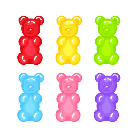 Gummy bear jelly sweet candy set with amazing flavor flat style design vector illustration. Bright colorful jelly delicious sweets collection isolated on white background.のイラスト素材