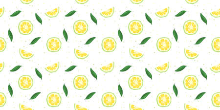 Yuzu japanese citron fruit seamless pattern vector illustration isolated on white background. Sliced...