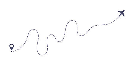 Airplane dashed line path flat style design vector illustration isolated on white background. The...