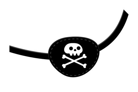 Pirate eye patch icon sign flat style design vector illustration isolated on white background. Black eye patch with skull and bones symbols.のイラスト素材
