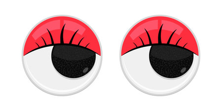 Plastic toy safety wobbly eyes flat style design vector illustration isolated on white background. Funny, googly plastic toy eyeballs for craft dolls and jokes.のイラスト素材