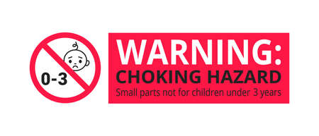 Choking hazard forbidden sign sticker not suitable for children under 3 years isolated on white background vector illustration. Warning triangle, sharp edges and small parts danger.のイラスト素材