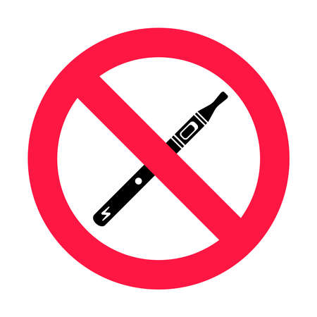 No vaping sign. Red forbidden circle sign icon isolated on white background vector illustration. Vape and smoke and in prohibition circle.のイラスト素材
