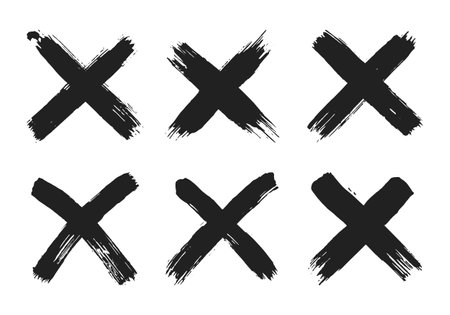 Dirty grunge hand drawn with brush strokes cross x vector illustration icon set. Cross mark wrong symbol graphic design collection. Check mark symbol NO button for vote in check box, web, etc.のイラスト素材