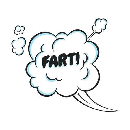 Fart smoke smelling cloud with skull and crossing bones pop art comic book cartoon flat style design vector illustration. Bad stink or toxic fart aroma cartoon smoke cloud isolated on white backgroundのイラスト素材