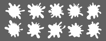 Water or milk puddle splash frame with organic blob shapes and fluid edge vector illustration set. Ideal for milk or paint spill designs with abstract wavy borders and stains.のイラスト素材