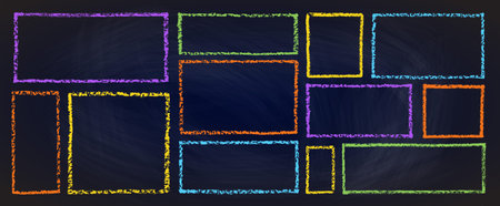 Colorful kindergarten crayon frame with hand-drawn doodle border vector illustration set. Cute...