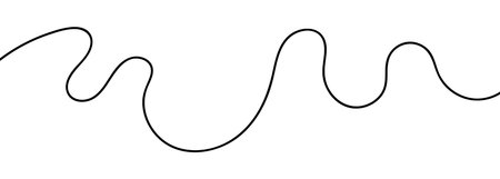 Continuous black squiggle line cable creating abstract wavy vector illustration pattern on white background. Curvy cable thread flowing horizontally with organic squiggle line loops and tangled curve.のイラスト素材