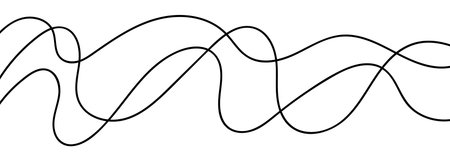 Continuous black squiggle line cable creating abstract wavy vector illustration pattern on white...