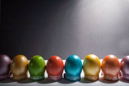 Easter eggs painted in beautiful bright colorsの写真素材