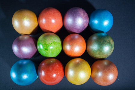 Easter eggs painted in beautiful bright colorsの写真素材