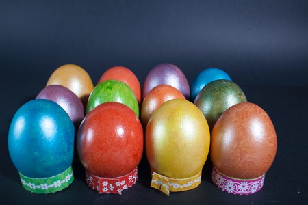 Easter eggs painted in beautiful bright colorsの写真素材