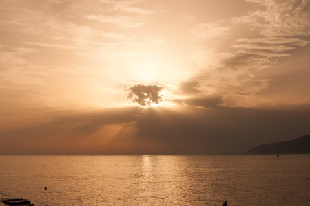 Cloudy desert quiet quiet deserted calm sea to the horizon in cloudy weatherの写真素材