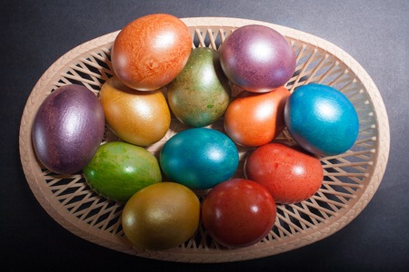 Easter eggs painted in beautiful bright colorsの写真素材