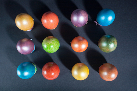 Easter eggs painted in beautiful bright colorsの写真素材